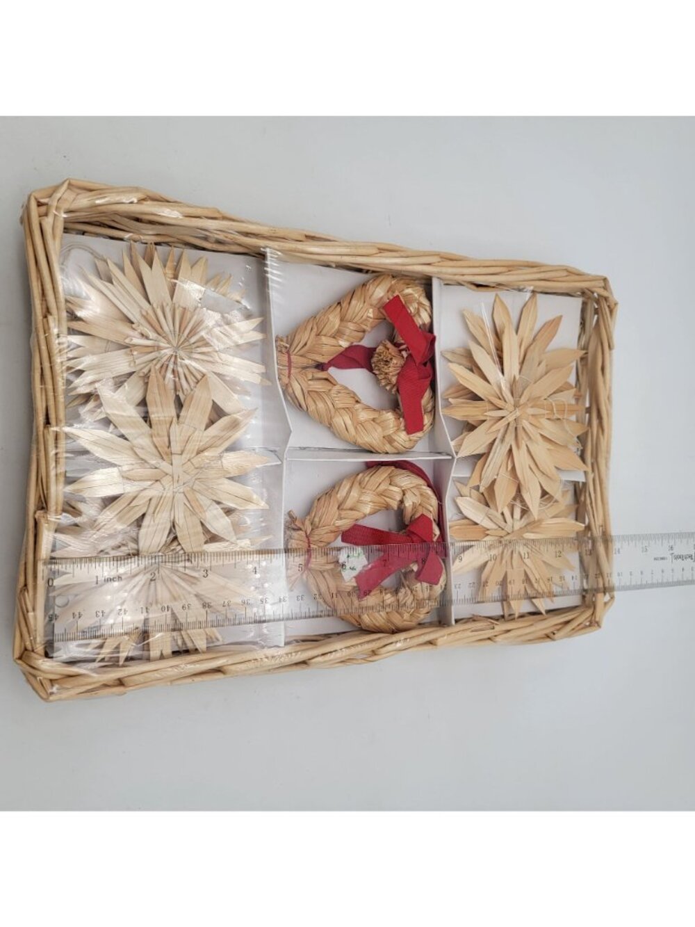 Ikea KOTTE 14 Straw Ornaments Set In Wicker Basket - NEW - Picture 6 of 7